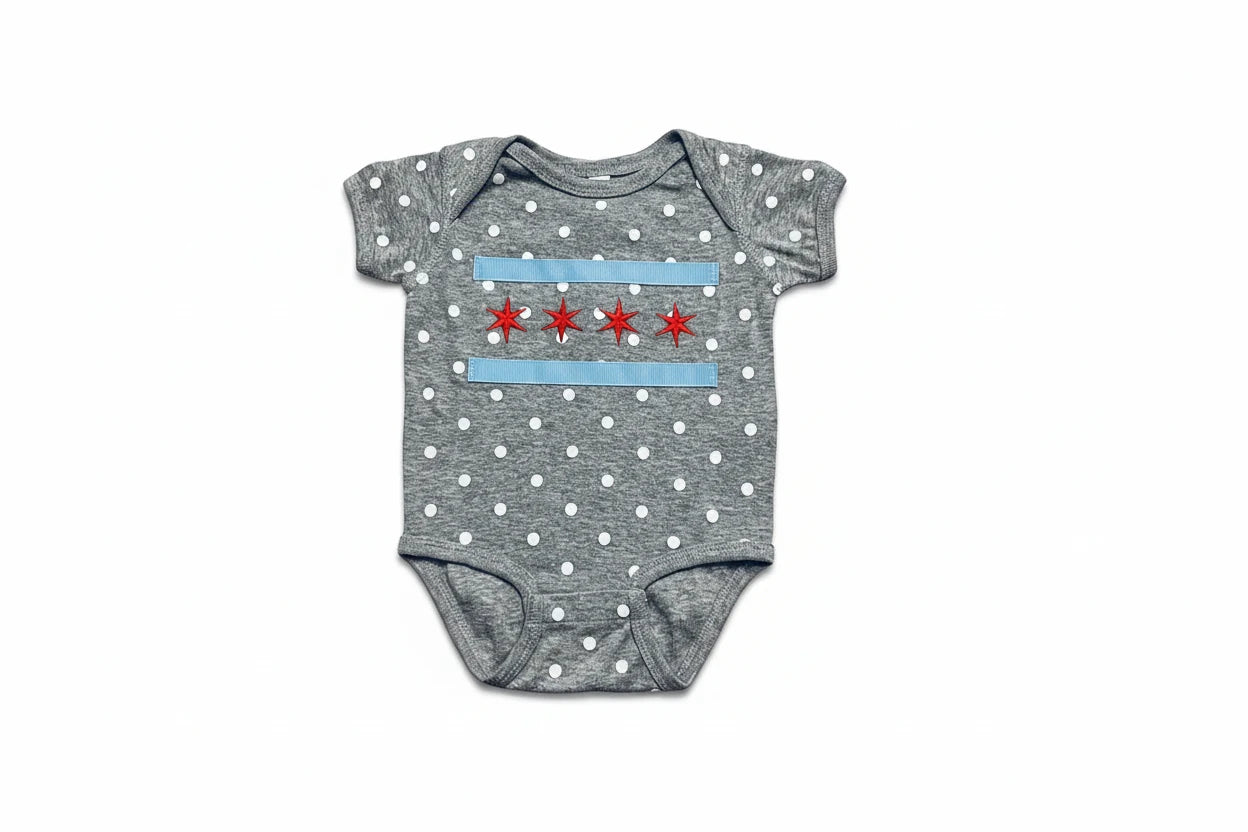 chicago flag bodysuit with polka dots
