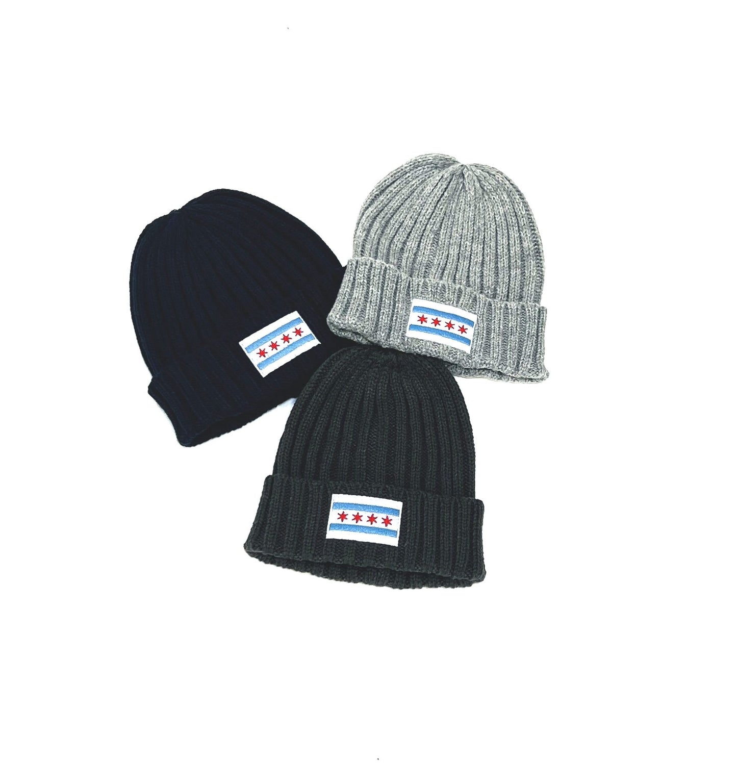 knit chicago flag cuffed beanie