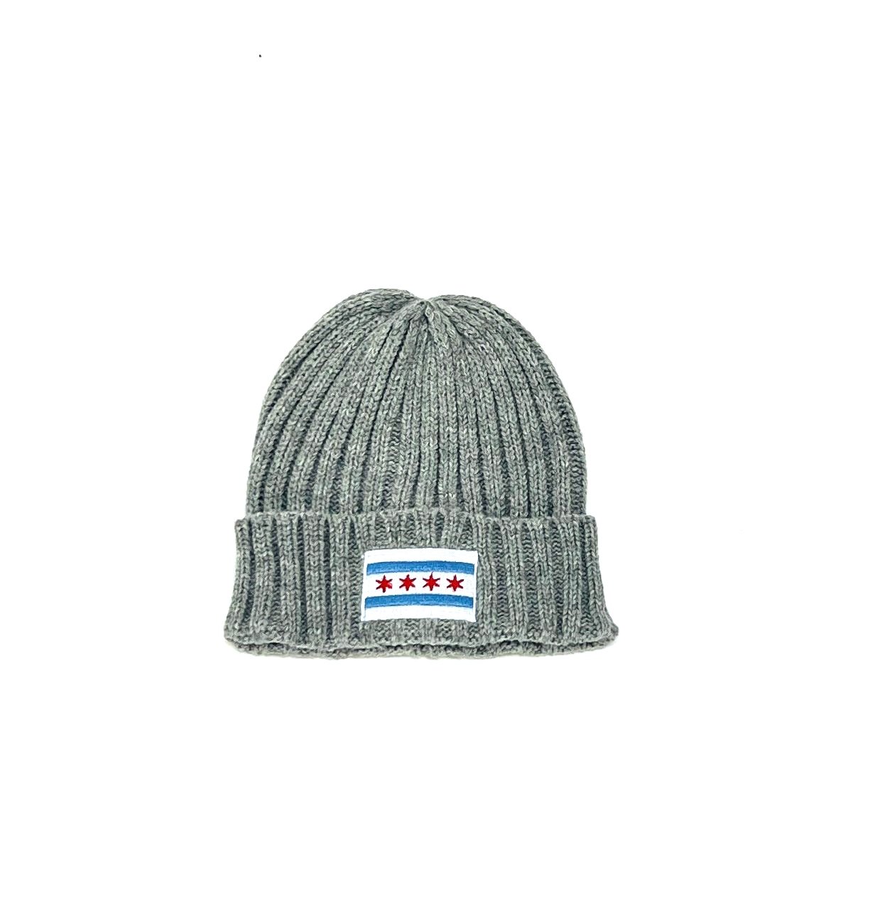 knit chicago flag cuffed beanie