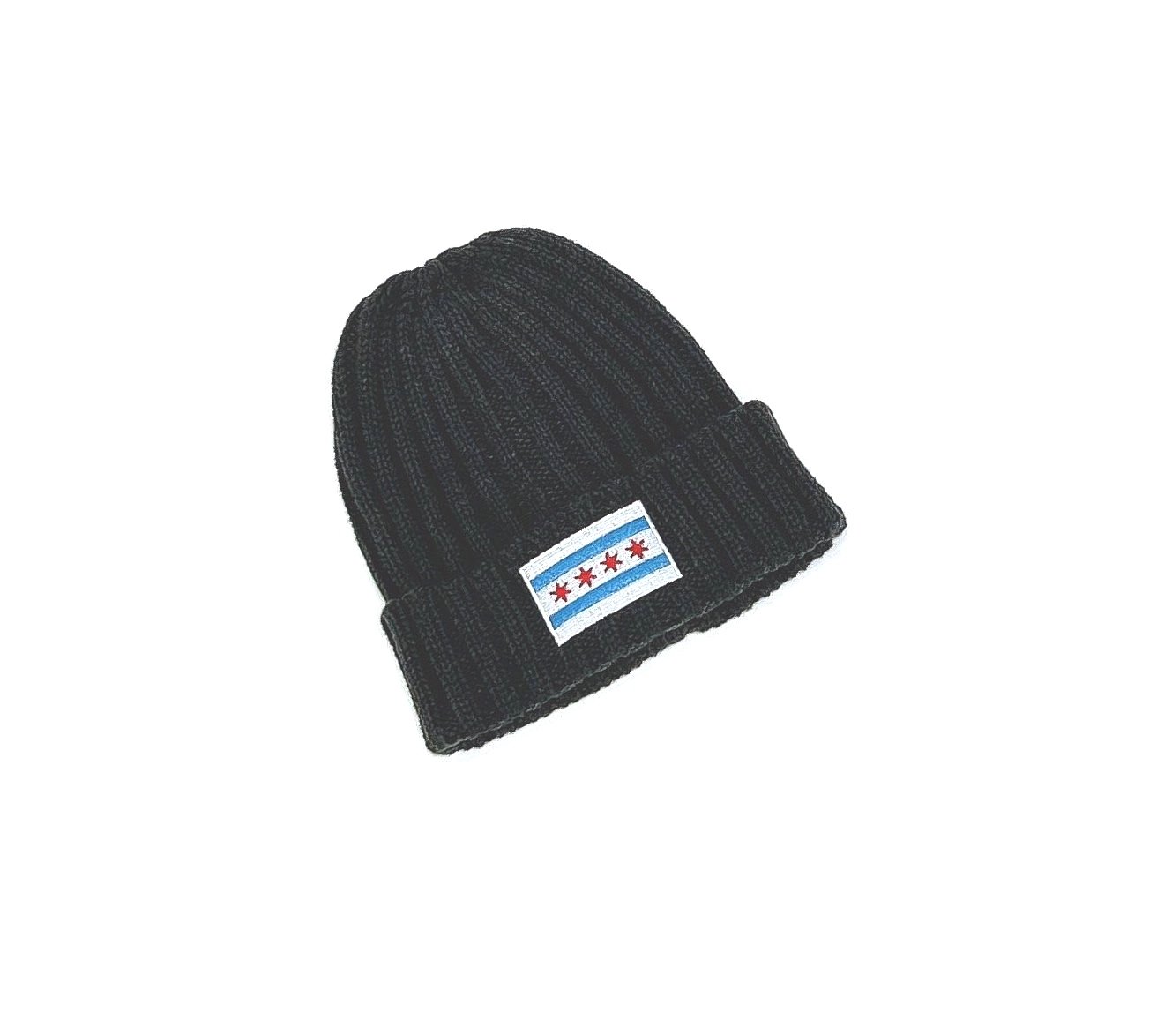 knit chicago flag cuffed beanie