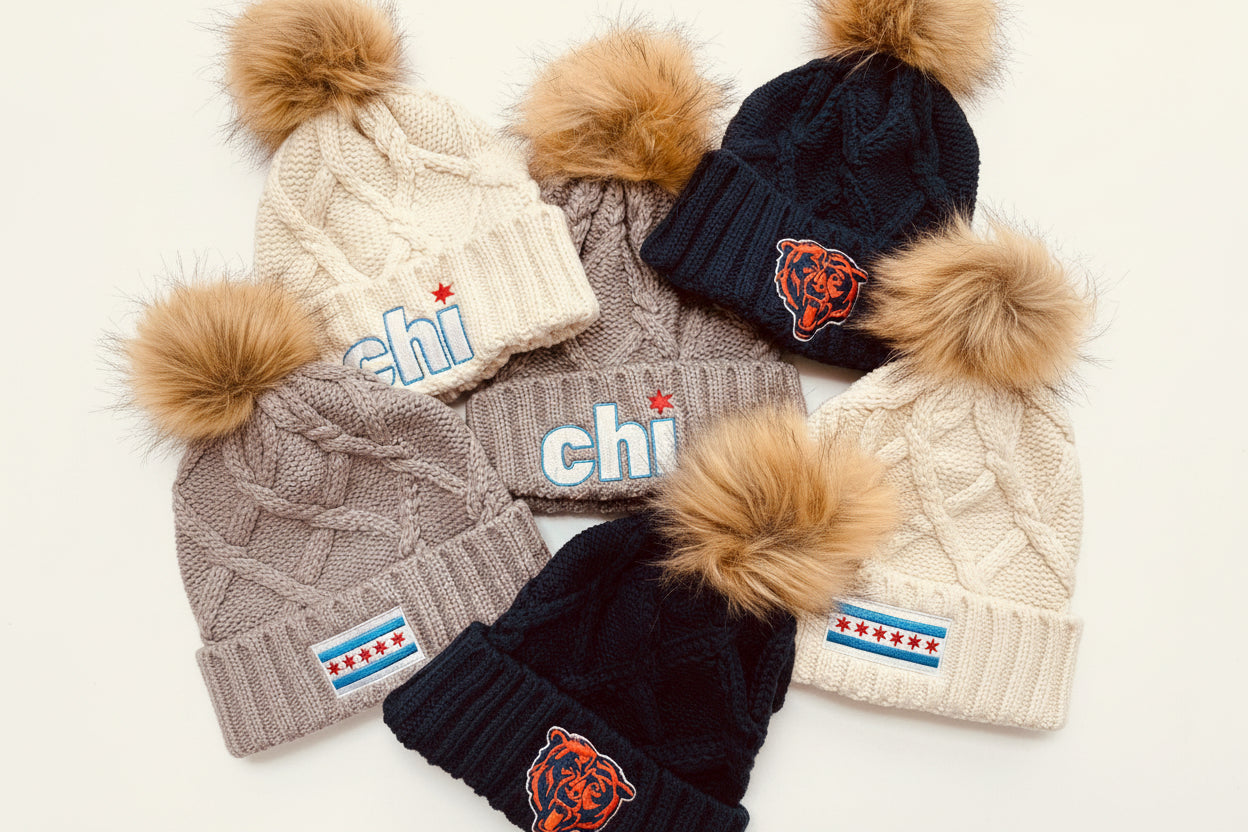 faux fur pom beanie close up