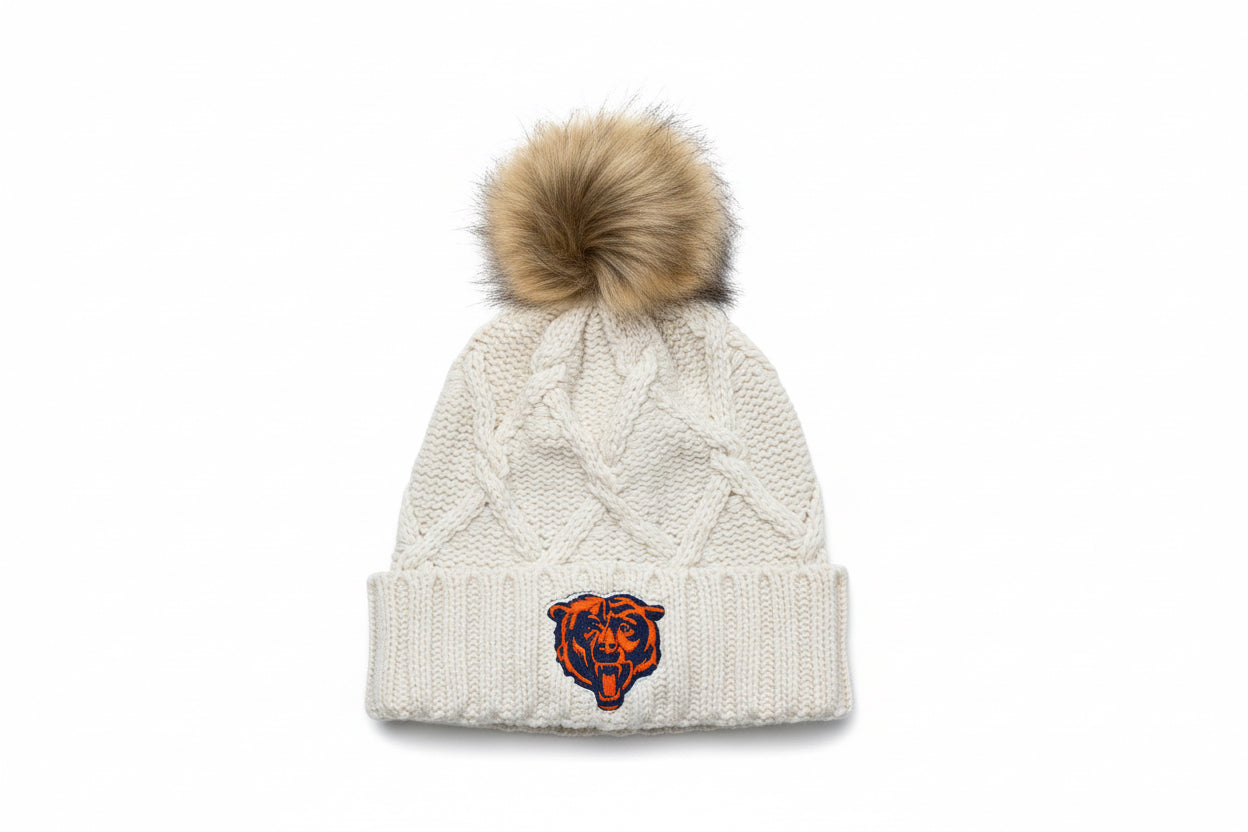 bears logo faux fur pom beanie youth and adult sizing