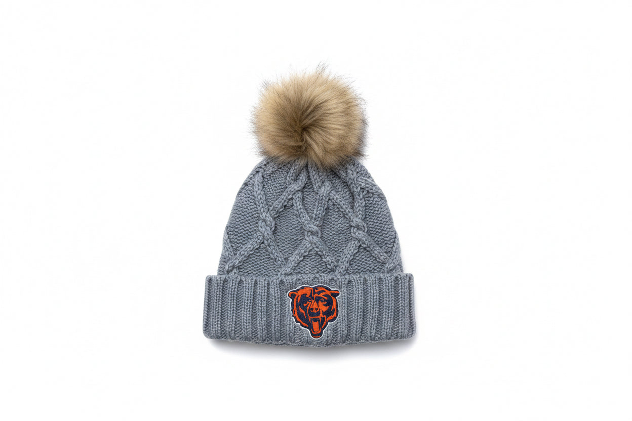 bears logo faux fur pom beanie youth and adult sizing