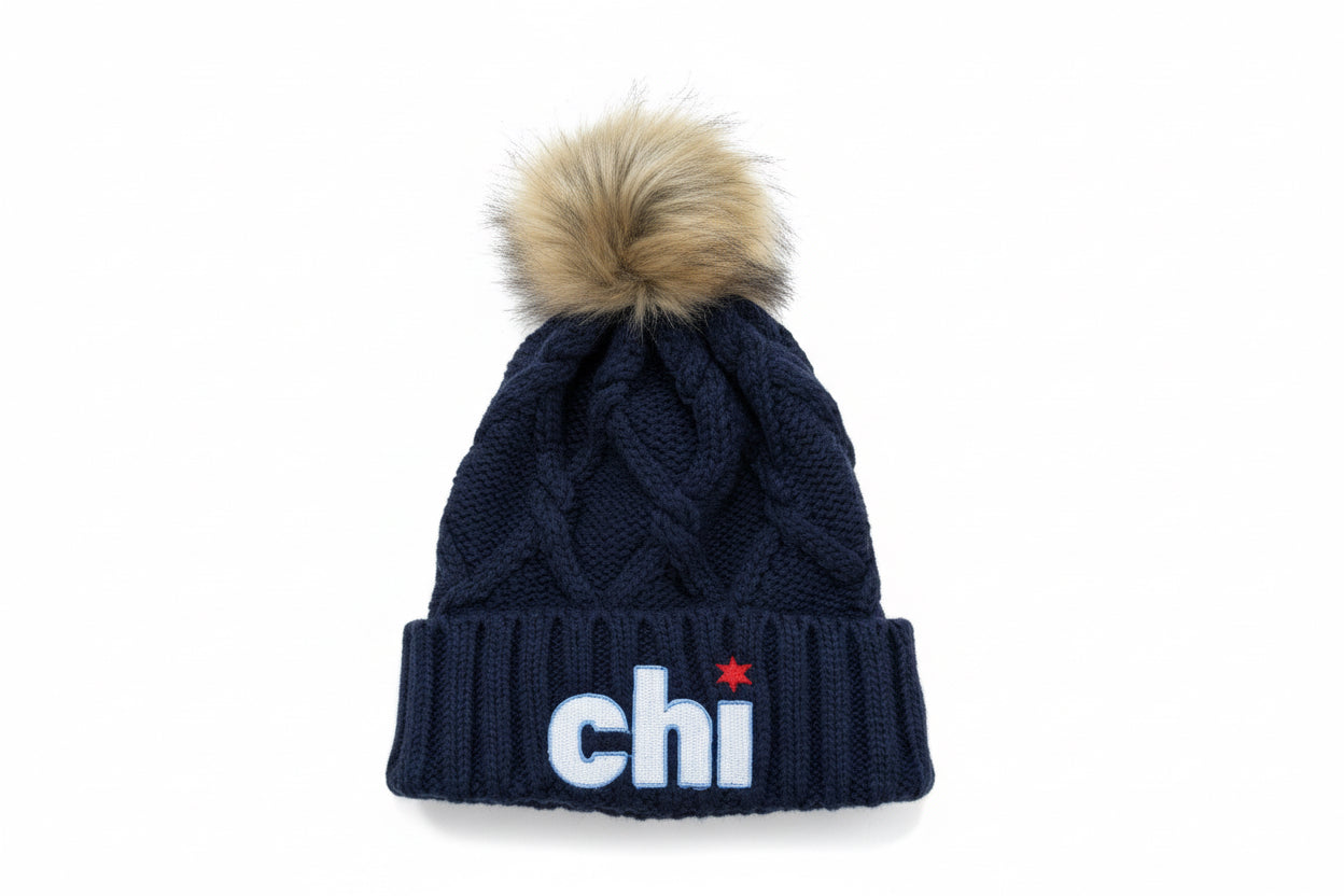 chi logo faux fur pom beanie youth and adult sizing
