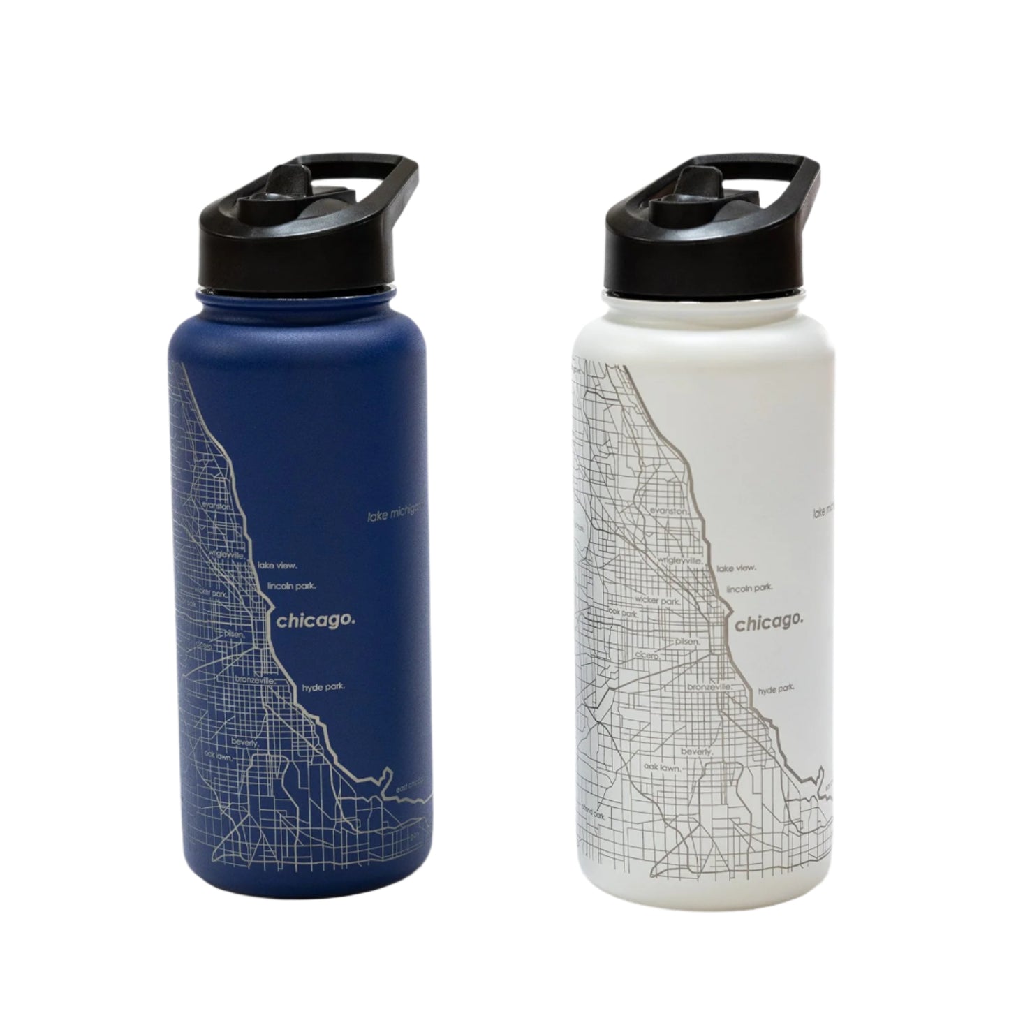 Chicago Map Water Bottle - 44oz Insulated Double Wall Etched