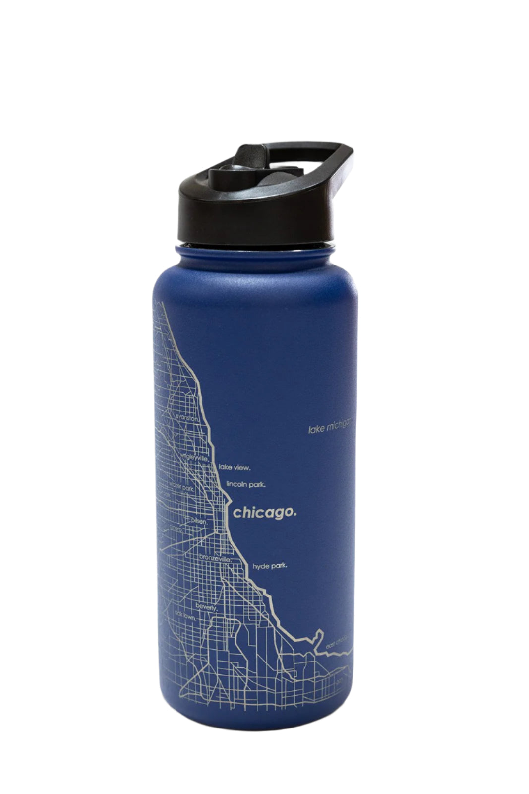 Chicago Map Water Bottle - 44oz Insulated Double Wall Etched