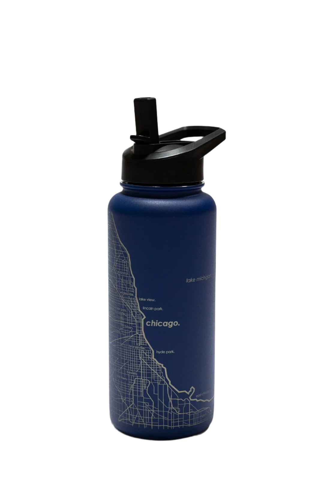 Chicago Map Water Bottle - 44oz Insulated Double Wall Etched