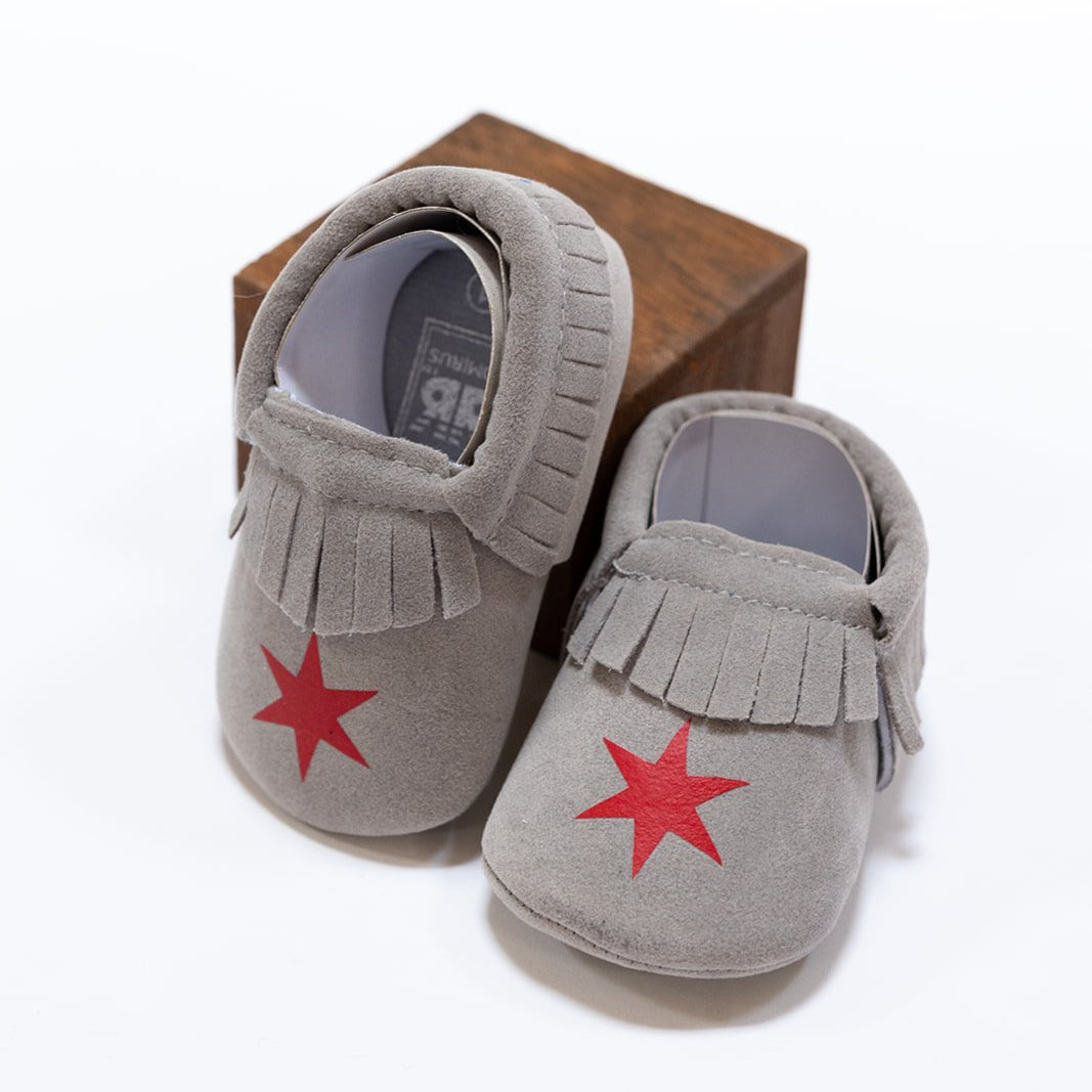 chicago flag red star baby moccasins