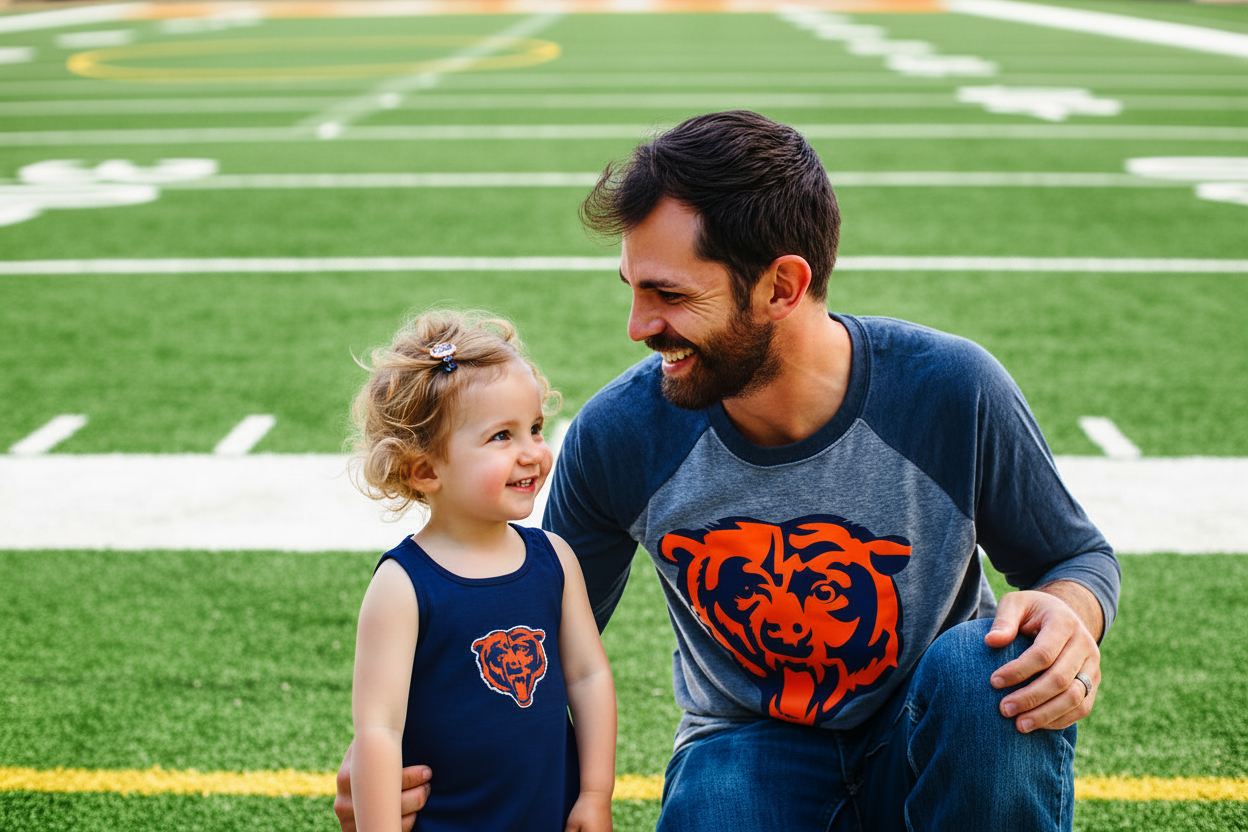 Bears raglan shirt with enhanced colors on football field
