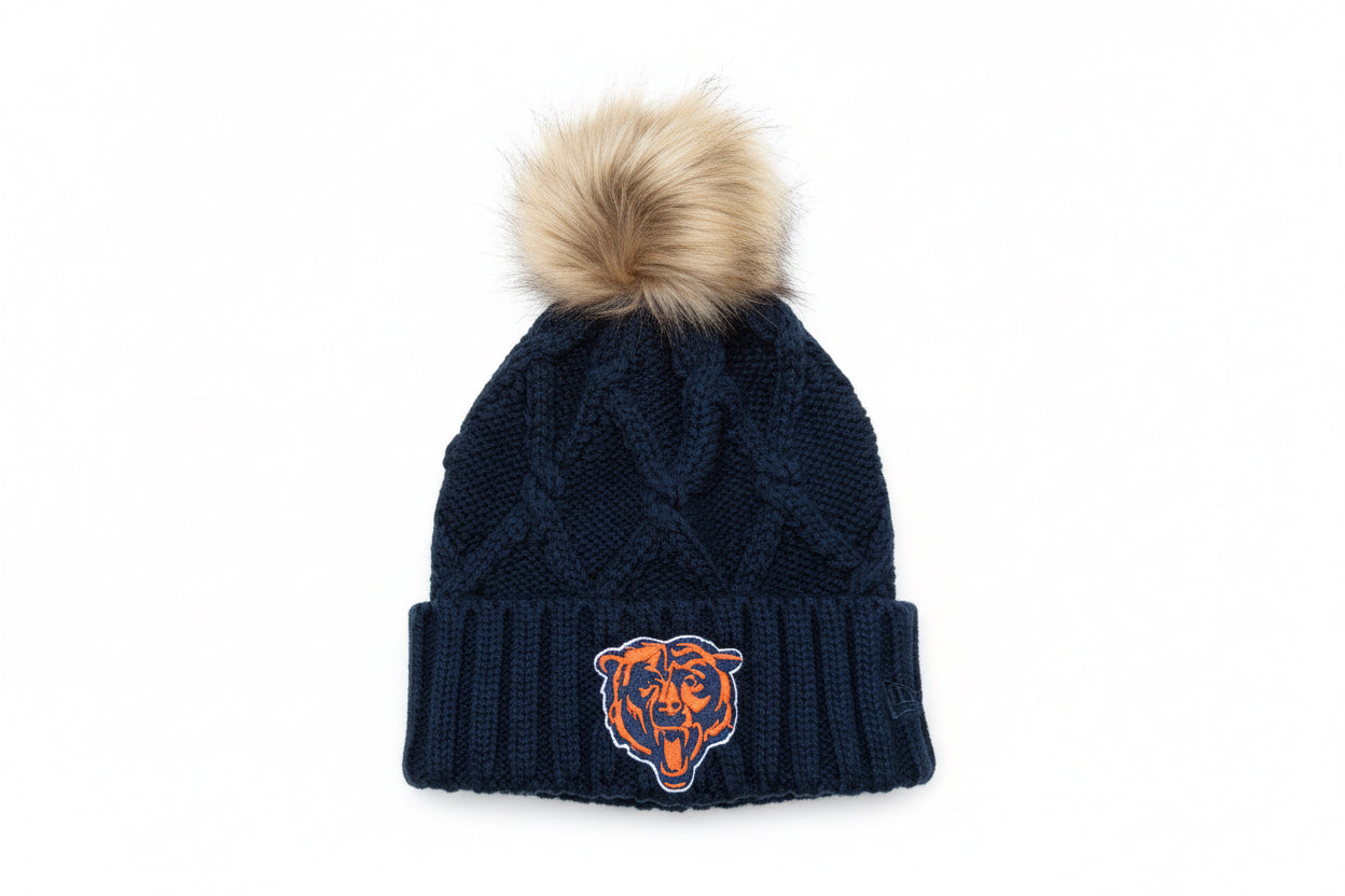 bears logo faux fur pom beanie youth and adult sizing