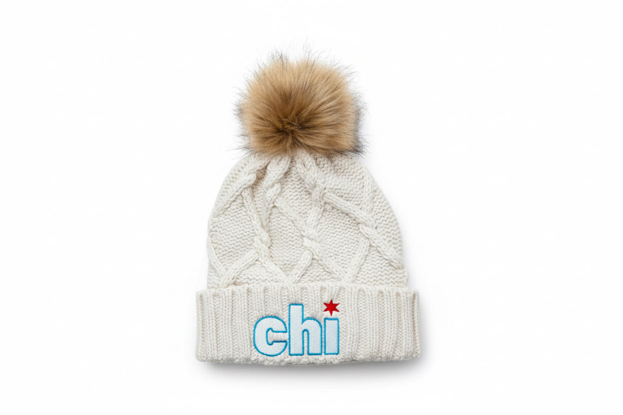 chi logo faux fur pom beanie youth and adult sizing