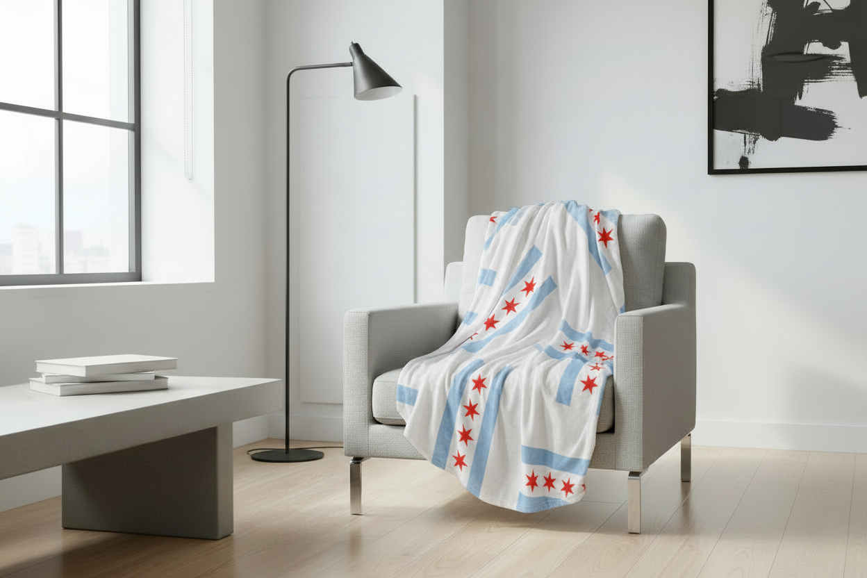 Chicago Flag Blanket on Chair