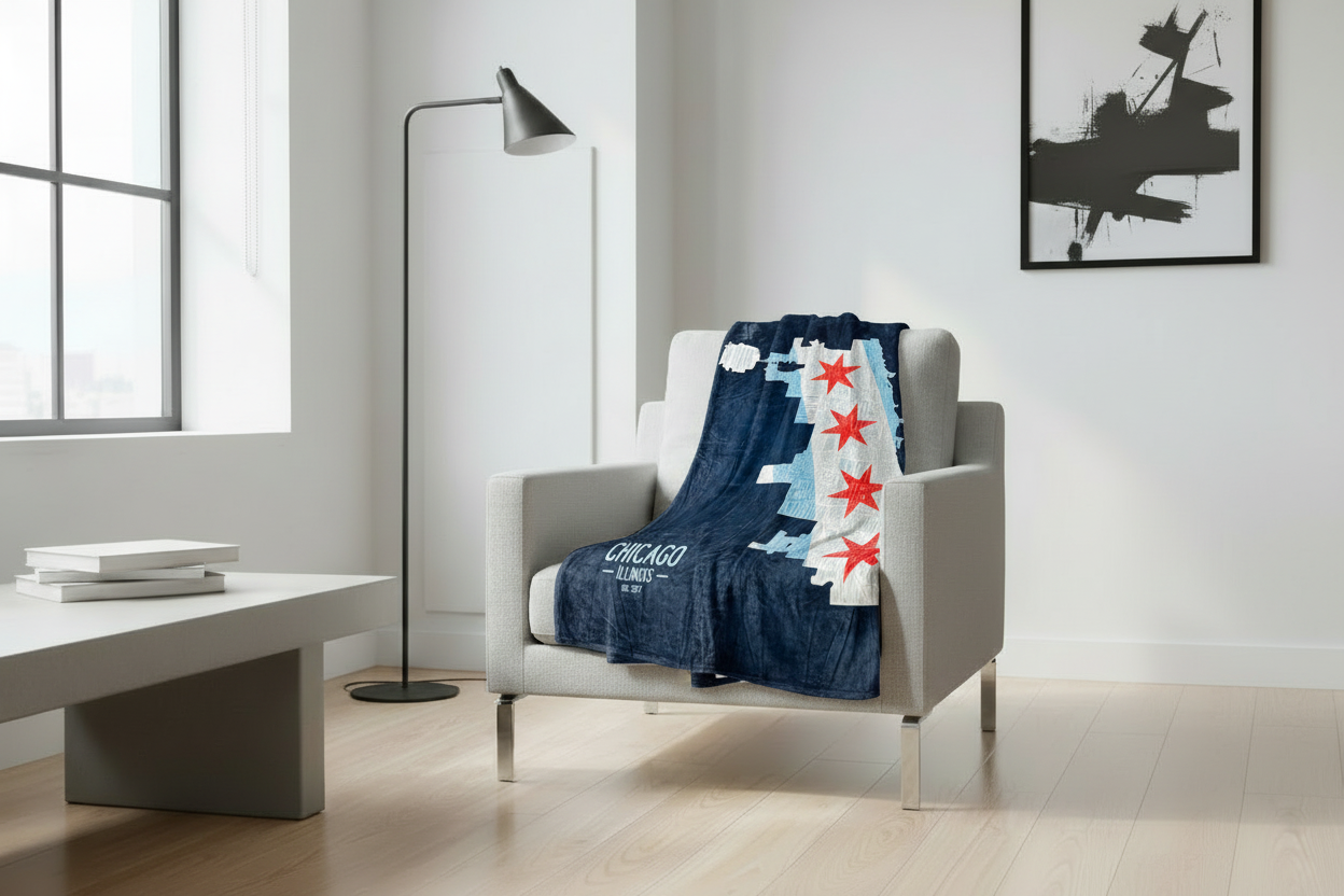 Chicago Flag Neighborhoods Blanket on Chair - Correct Design