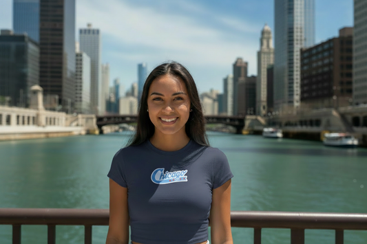 chicago swoosh baby tee on model no stars