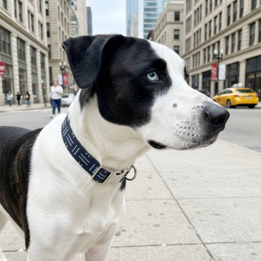 Donnie - chicago flag collar with silver buckle