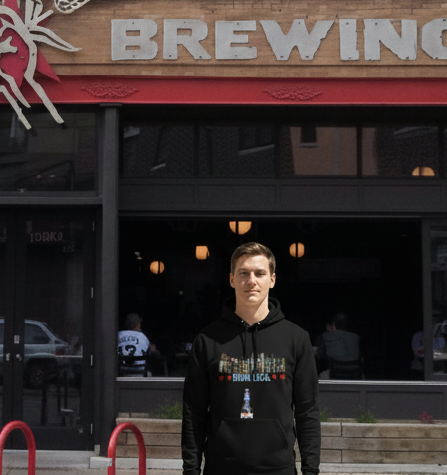Drink Local hoodie at Revolution Brewing - smaller scale, no crowd