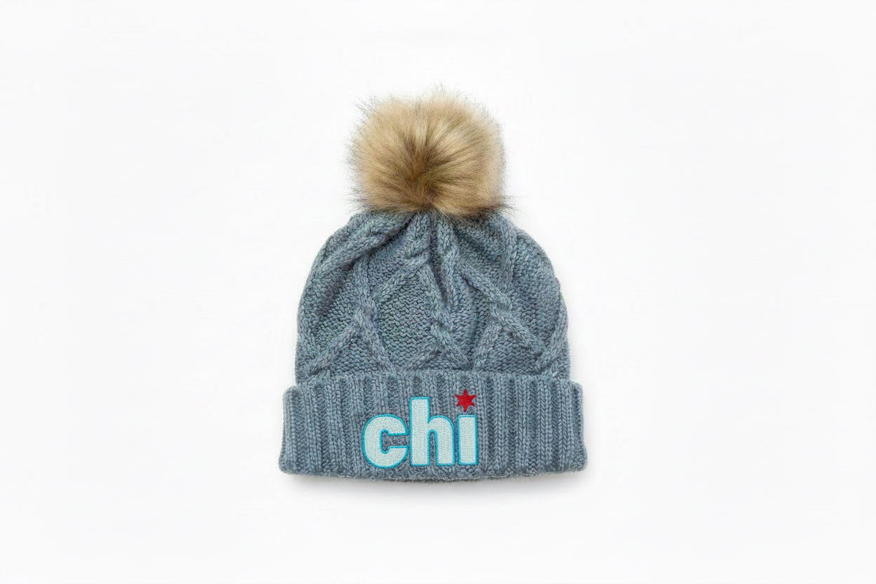 chi logo faux fur pom beanie youth and adult sizing