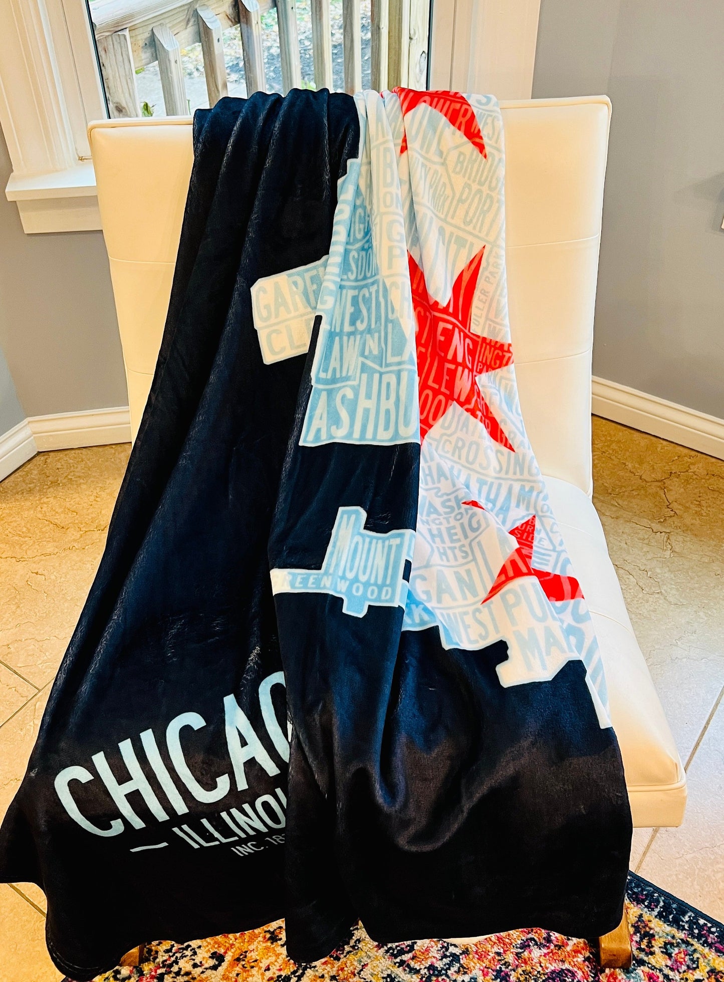 chicago flag neighborhoods throw blanket 60x80