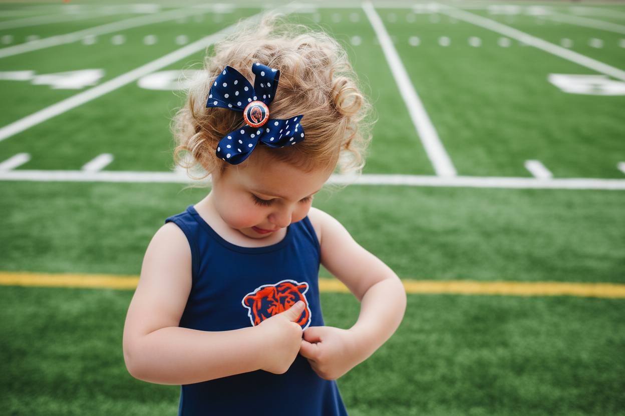 Little girl on football field with enhanced colors